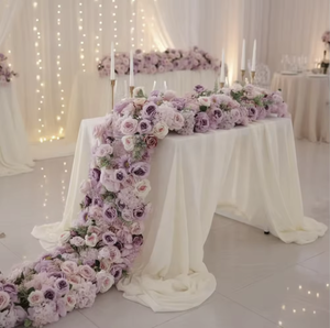 Centre de table floral pour mariage, chemin de table floral, chemin de table floral en gypsophile violet, rangée de fleurs, chemin de table floral pour canapé violet, lilas <span class=keywords><strong>rose</strong></span> - Product Image 2