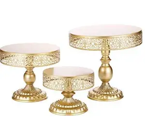 Dreiteiliger Goldener Kuchenständer Hochzeitsdekoration Luxuriöser Kuchenständer Europäische Eisenkunst Dim Sum Teller Dessert-Tisch Hoher Servierteller - Product Image 1