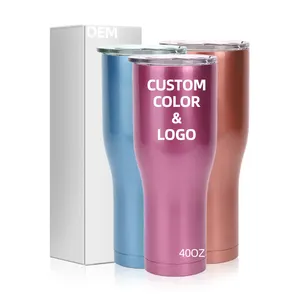 2024 Custom Logo 40oz Double Wall Insulated stainless steel tumblers insulation waist-shaped mug automobile cup with slider lid