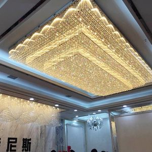 Hotel hall rectángulo redondo grande de <span class=keywords><strong>lujo</strong></span> led luz de techo de cristal de oro de la lámpara de araña - Product Image 2