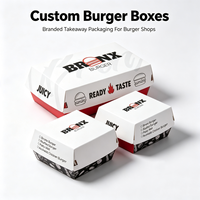 Boîte à hamburger en carton biodégradable personnalisée pour emporter, emballage pour la restauration rapide, frites, en-cas