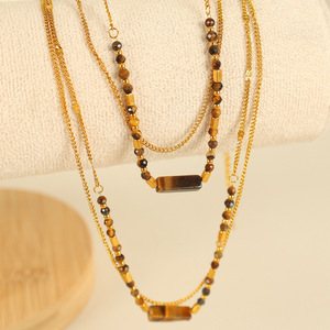 Kalung Choker batu mata harimau, perhiasan minimalis baja Titanium berlapis emas bergaya Korea dengan batu permata alami cantik