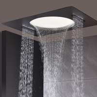 Mitigeur de douche thermostatique à trois poignées, pommeau de douche carré moderne avec jets pluie, brume et doux, fixation murale/plafond, laiton et céramique