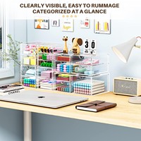 Organisateur de maquillage transparent anti-poussière Caktraie à 16 tiroirs avec 4 compartiments de rangement pour fournitures de bureau et de bureau à domicile, pour bijoux et stylos