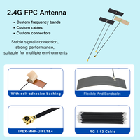 Antenne omnidirectionnelle FPC à gain élevé 2,4 GHz pour appareils IoT LoRa LPWAN, 50 Ohm VSWR 1,5 max, connecteur de fréquence personnalisé, câble OEM