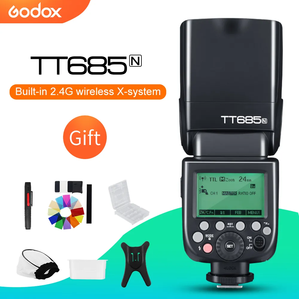 Godox-Flash inalámbrico TT685N 2,4G HSS 1/8000s i-ttl GN60 para D800 D700 D7100 D7000 D5200 D5000 D810 + regalo