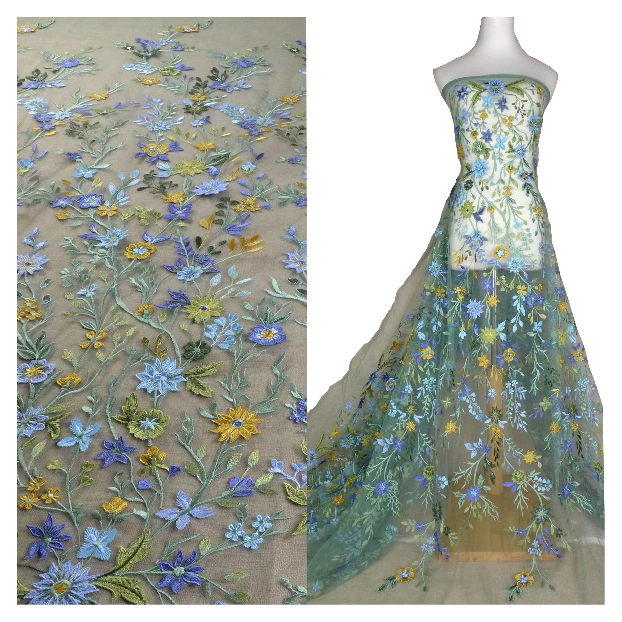 Wedding Fabric With Multi Color Embroidered Lace 3D Applique Lace