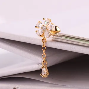 Anting-Anting Tindik Helix Bunga CZ, Anting-Anting Menjuntai Tetesan Air Baja Tahan Karat