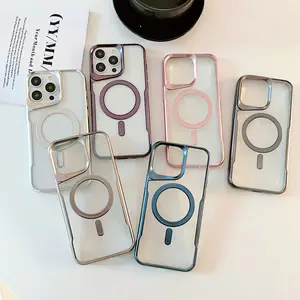 Wholesale Magnet Transparent Tpu Mobile Phone Cover Electroplating Magnetic Phone Case For Iphone 12 13 14 15 Pro Max Phone Case