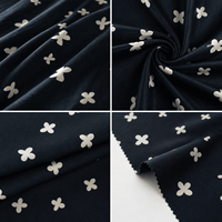 Tissu en soie de mûrier 100% pure, georgette-velours, jacquard papillon-fleur, bleu marine foncé, largeur 140 cm, velours de soie de luxe