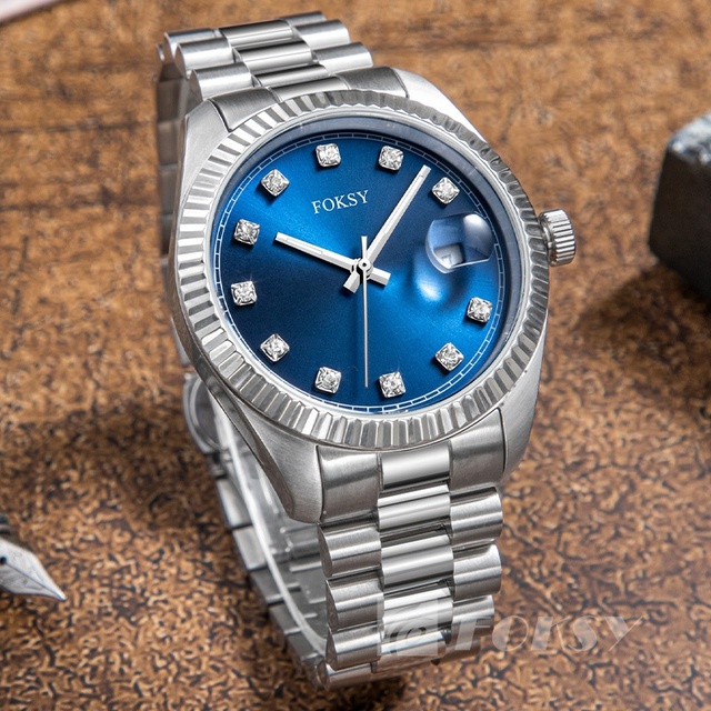 Private Label Stainless Steel Quartz Watch Custom Logo Luminous Features 5ATM 40mm Dial Moissanite Watch with Diamond