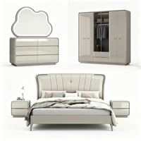 Ensemble de chambre à coucher moderne de luxe en MDF avec lit capitonné king size et tables de chevet avec rangement pour usage domestique dans les hôtels, appartements et villas