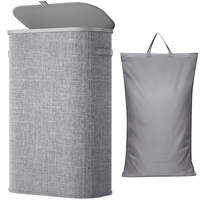 Panier à linge de 65 L avec couvercle, panier à linge pliable, sac amovible pour buanderie, chambre à coucher, salle de bain, dortoir