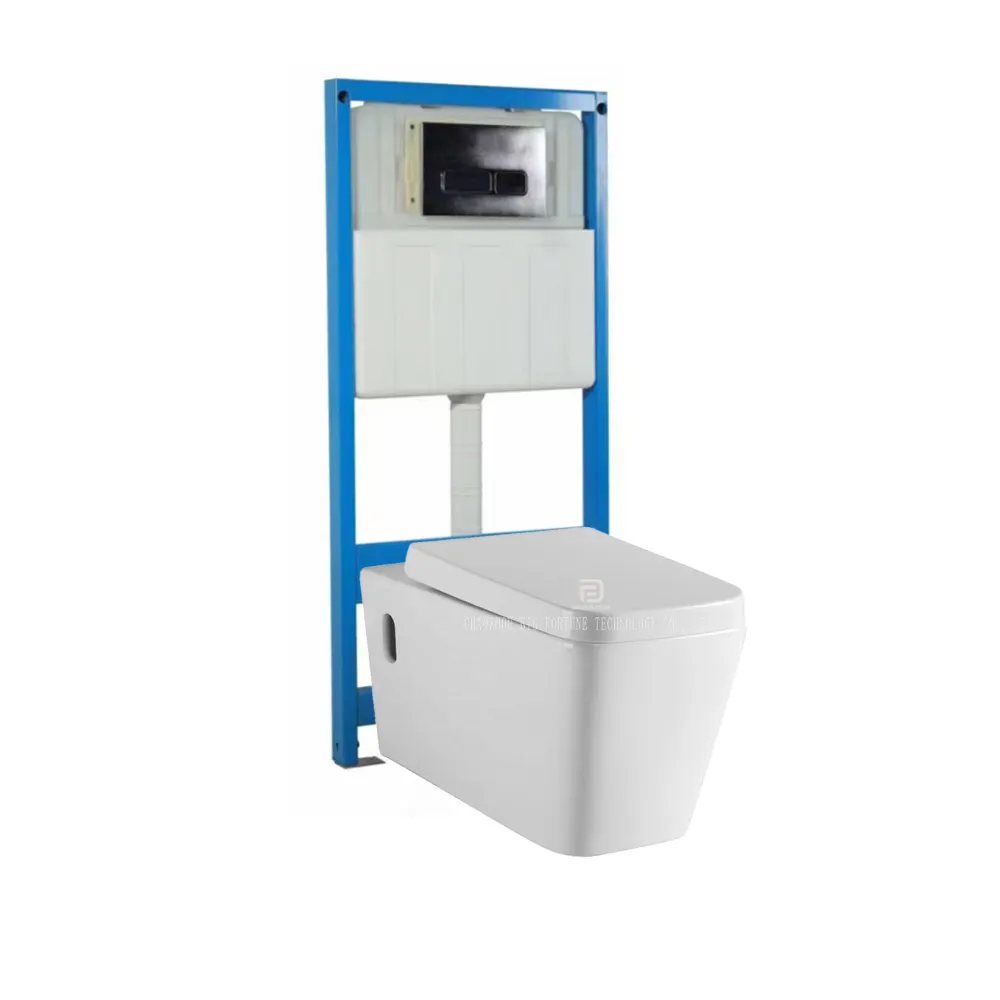 Offre Spéciale WC suspendu carré WC suspendu ensemble de toilette suspendu en céramique avec placard à eau réservoir de chasse d'eau dissimulé