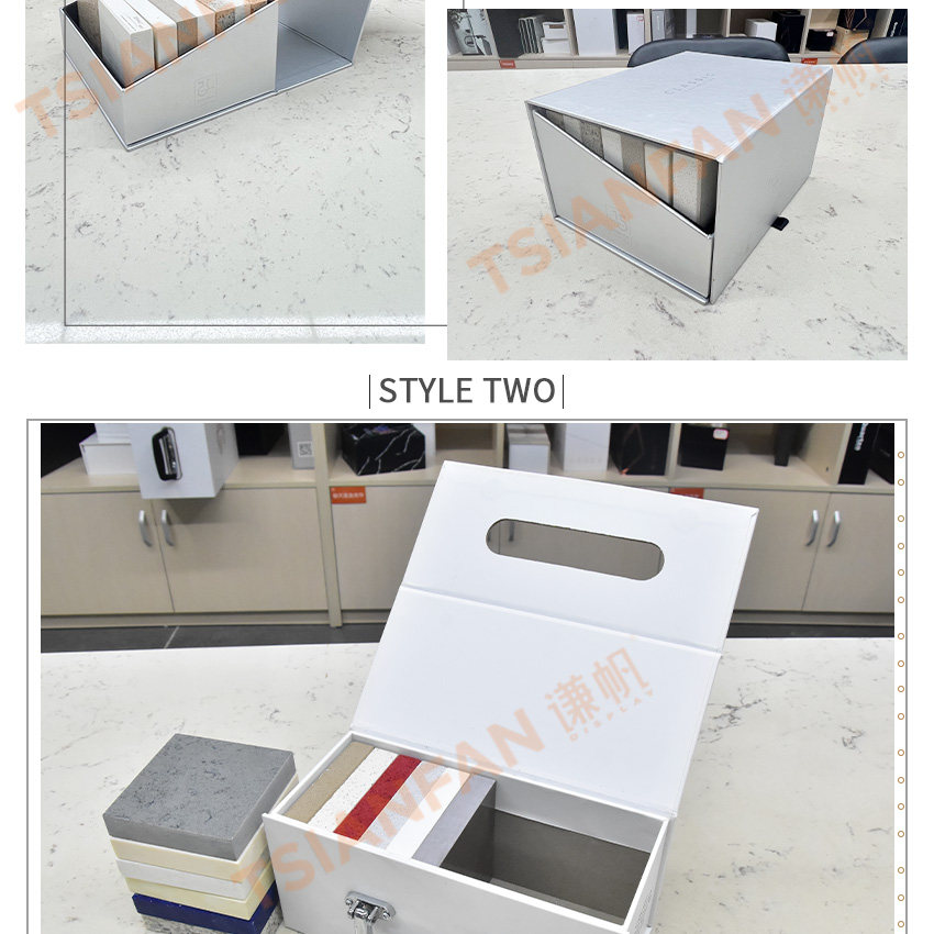 Tsianfan Custom Logo Folding Paper Packaging Showcase Magnetic Mosaic Ceramic Granite Quartz Sample Case Tile Stone Displays Box