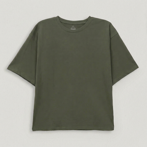 T-shirt Homme Oversize en Coton Lourd Personnalisable, Coupe Ample, Épaules Tombantes, Vert Olive Uni, Vente en Gros - Product Image 1