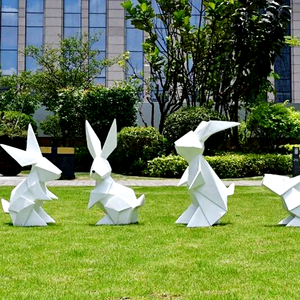 Estatua de Conejo Geométrica Abstracta Moderna de Fibra de Vidrio, Escultura de Jardín Personalizada de FRP para Decoración de Parques y Centros Comerciales al Aire Libre - Product Image 4