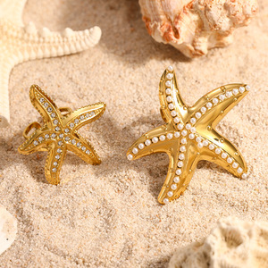 Bague étoile de mer plaquée or 18 carats, sertie pavé, réglable, pour femme, bijoux style plage - Product Image 2