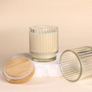 Barattoli in Vetro Trasparente Scanalato con Coperchio in Bambù, Contenitori Vuoti per Candele per Creare Candele da Matrimonio - Product Image 5