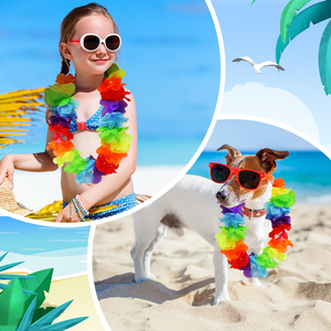 Collier de fleurs lumineuses LED, décoration de fête tropicale hawaïenne, carnaval, plage, arc-en-ciel - Product Image 6