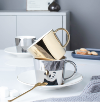 Ensemble tasse et soucoupe en céramique et porcelaine de luxe moderne, créatif, réfractaire, doré, compatible lave-vaisselle, sans plomb, pour café et thé