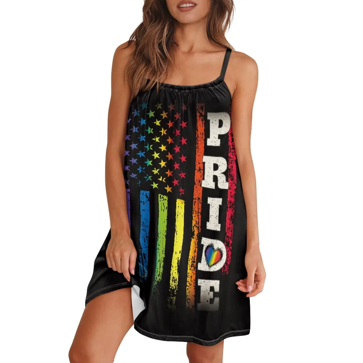 Mini-robe d'été à épaules dénudées pour femmes Vente en gros LGBTQ Pride Parades Spaghetti Dress Lady Sexy Beach Sundress OEM POD