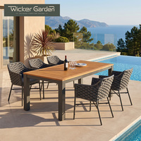 Juego de Mesa de Comedor para Exterior Personalizado de 6-8 Plazas, Venta al por Mayor, Tablero de Madera de Teca WPC, Muebles de Jardín de Aluminio