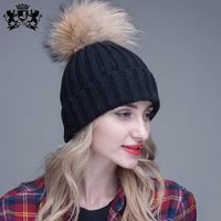 Bonnet d'hiver en gros avec grand pompon en fourrure de raton laveur Bonnet boule de fourrure moelleuse Bonnet à pompon en fourrure de raton laveur