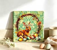 Sous-plat carré en céramique personnalisable, motif floral vintage lapin de Pâques, résistant à la chaleur, pour cuisine, vente en gros
