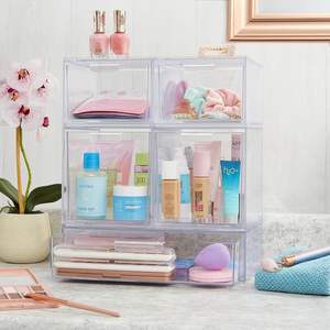 <span class=keywords><strong>Audrey</strong></span> Ensemble de 2 pièces Tiroirs de rangement en plastique PS transparent Poubelle empilable pour cosmétiques Fournitures de beauté pour vanité ou stockage des aliments - Product Image 6