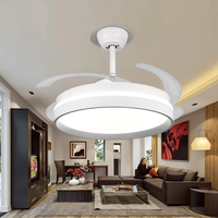 Ventilateur de plafond LED moderne à économie d'énergie avec pales rétractables, intelligent, silencieux, télécommande, lampe de plafond LED
