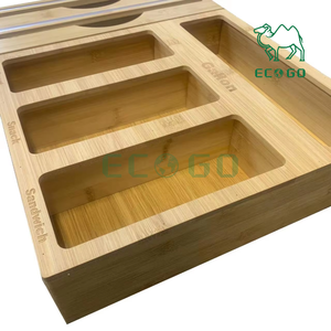 Bamboo Ziplock <b>Bag</b> Storage Organizer With Aluminum Foil Organizer Wax Paper <b>Plastic</b> Wrap <b>Dispenser</b> - Product Image 1