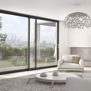 Pared divisoria de vidrio de aluminio insonorizada para exteriores moderna Sistema de puerta de patio corrediza negra Puertas corredizas comerciales de doble acristalamiento - Product Image 1