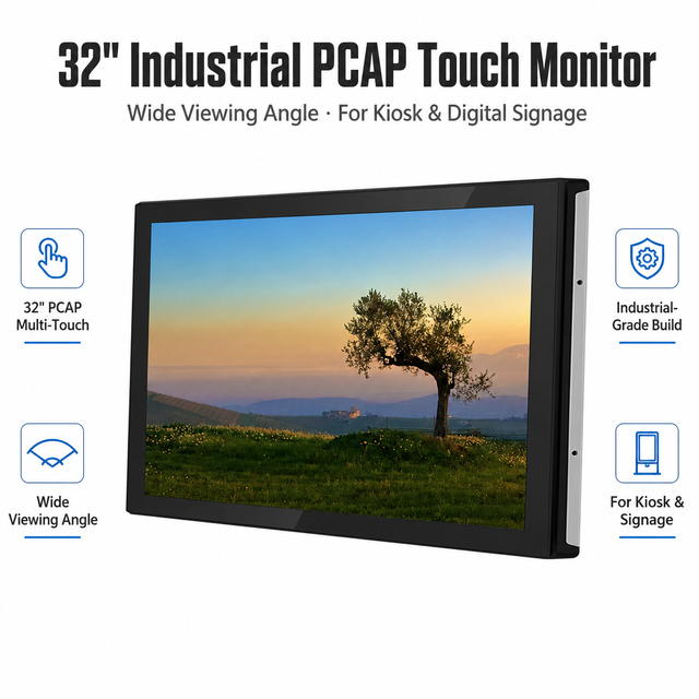 32 Inch Wide Viewing Angle Industrial PCAP Multi Touch Screen Monitor for Kiosk and Interactive Digital Signage Applications