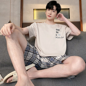 Nuovo Arrivo: Pigiama Estivo da <span class=keywords><strong>Uomo</strong></span>, Set Semplice con Maniche Corte e Pantaloncini, Comodo e Casual per Casa - Product Image 3