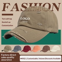 Gorra de Béisbol de 6 Paneles 100% Algodón con Efecto Desgastado, Logotipo Personalizado Bordado, Estilo Pastoral de Moda Primavera/Verano, Gorra Versátil