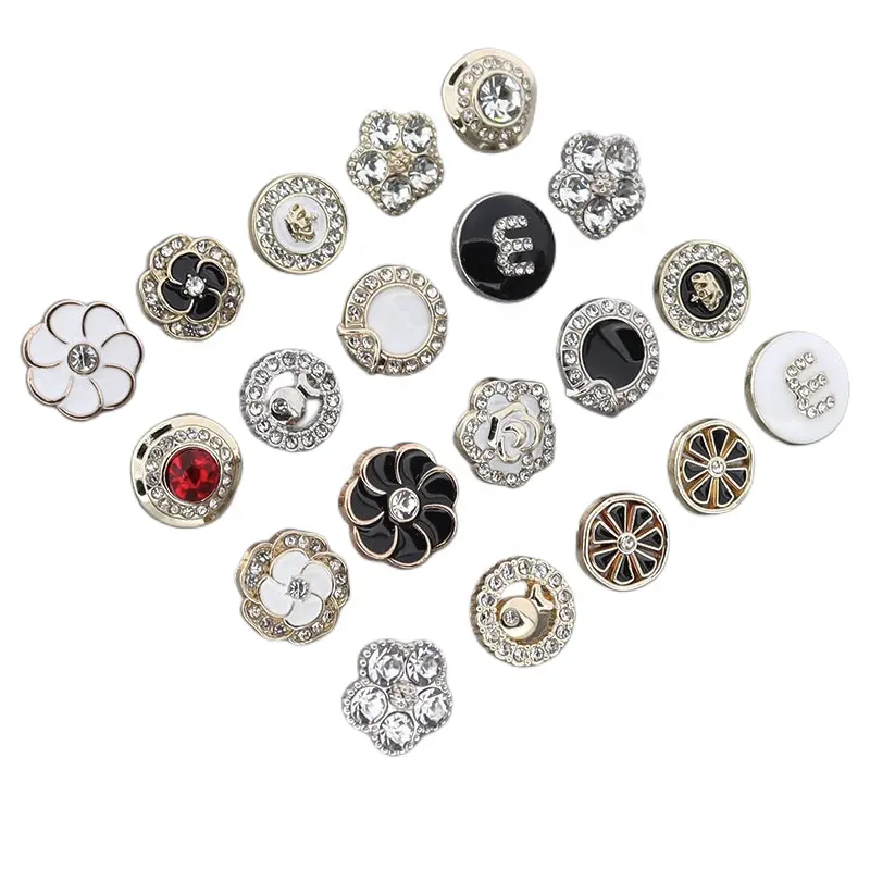 Durable rhinestone crystal stone pearl button tack shank chank hollow hand-stitched hole sewing metal for shirts coats