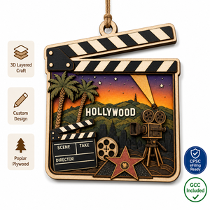 Adorno de Clapperboard de Hollywood |   Decoración de Madera Contrachapada de Álamo en 3D |   Regalo de Estudio Cinematográfico |   Venta al por Mayor OEM |   FSC CPSC |   Paseo de la Fama - Product Image 1