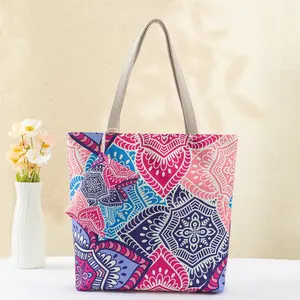 wholesale portable custom canvas cotton full printing african medium zipper beach tote bag with lining Coin purse