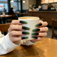 Venta al por Mayor de 24 Uñas Postizas Largas en Degradado Verde y Negro, Uñas de ABS Reutilizables con Pegamento, Kit de Salón OEM
