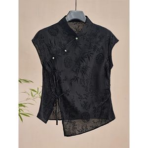 Nueva Blusa Cheongsam de Estilo Nacional <span class=keywords><strong>Chino</strong></span>, Satén Jacquard, Hombros Regulares, Manga Corta, con Botones, para <span class=keywords><strong>Mujer</strong></span>, Verano - Product Image 6