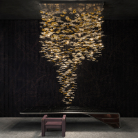 Lustre en verre pour escalier, gouttes de verre transparentes et dorées, luminaire suspendu LED à intensité variable pour plafond haut