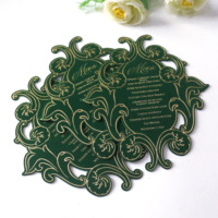 Gran oferta, diseño único, tarjeta de menú de boda de terciopelo verde oliva, tarjetas de invitación de boda de lámina dorada