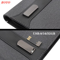 Dossier multifonctionnel en cuir avec banque d'alimentation sans fil, clé USB et lumière LED Logo Office Manila Folder