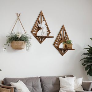 Étagères flottantes vintage style bohème mi-siècle moderne, porte-plantes en bois brun, fixation murale durable pour chambre d'enfant et salon - Product Image 4