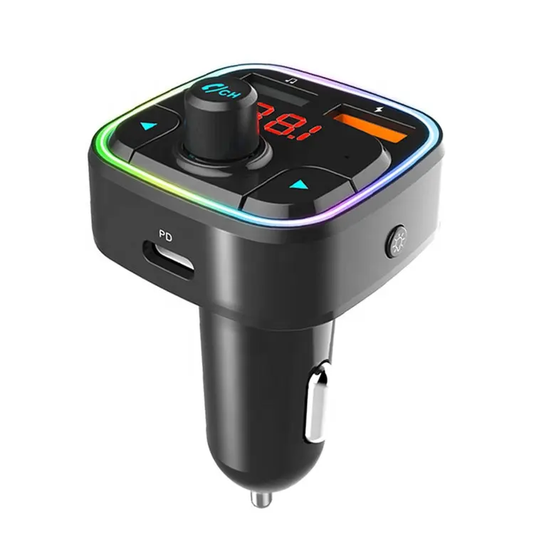 Hot sale RGB backlight show wireless handsfree kit PD18W bluetooth car charger mp3 player car fm transmitter with siri function