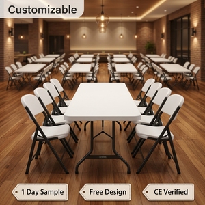 Muebles para Áreas Públicas Escolares, Fábrica con Certificación ISO, Juego <span class=keywords><strong>de</strong></span> Mesa y Sillas <span class=keywords><strong>Plegables</strong></span> Resistentes, Asiento <span class=keywords><strong>de</strong></span> Plástico, Estructura Metálica para Eventos - Product Image 1
