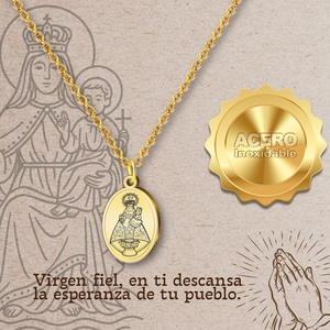 Collana con Ciondolo Religioso Cattolico della Vergine di Covadonga in Acciaio Inossidabile con Immagine della Santa e Catena a Maglia Fine - Product Image 4