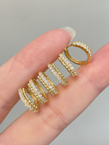 Pendientes Xinfly de oro real de 18 quilates, joyería de oro de 18 quilates AU750, pendientes de diamantes naturales de 0.20 quilates, pendientes de aro redondos para mujer - Product Image 2