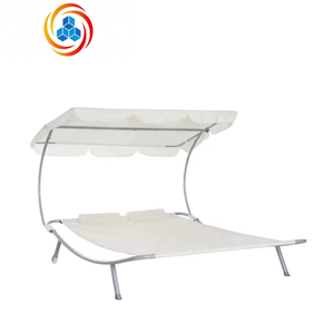 Lit de repos double moderne et confortable pour patio extérieur, élégant, avec auvent et oreillers - Product Image 1